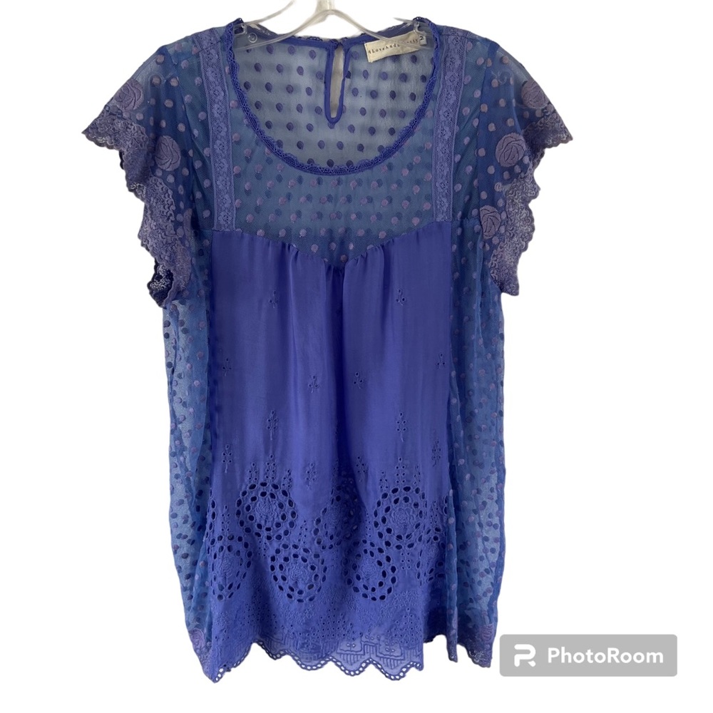 Johnny Was : 4 Love and Liberty silk embroidered tunic blouse  Medium  Lavender